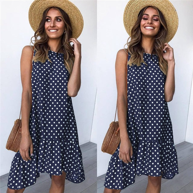 Lossky Women Summer Dress Polka Dot Chiffon Sleeveless Beach Mini Casual Yellow Sundress 2020 Fashion Plus Size Dress For Women