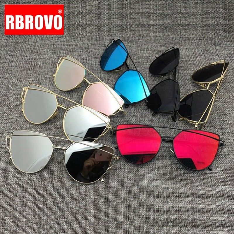 RBROVO 2020 Brand Designer Cat Eye Sunglasses Women Vintage Metal Reflective Glasses For Women Mirror Retro Oculos De Sol Gafas