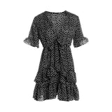 2020 Fashion Women Polka Dot Boho Ruffle Mini Dress Knot V-Neck Party Summer Beach Holiday Dresses Women Vestidos