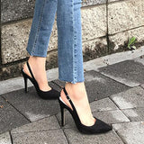 Women Sandals Shoes Female Thin High Heels Flock Point Toe Sandals Summer Casual Woman Pumps Party Fashion Large Size 2020 New