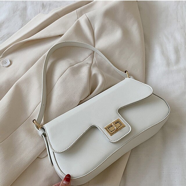 Vintage Baguette Shoulder Bag Women Crossbody Bags White PU Leather Small Totes Hobo Purses and Hanbags Lady Hand Armpit Bag