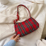 Scottish plaid Baguette bag for women shoulder hand bags girl chain totes small travel purses 2020 new cell phone bolso femme