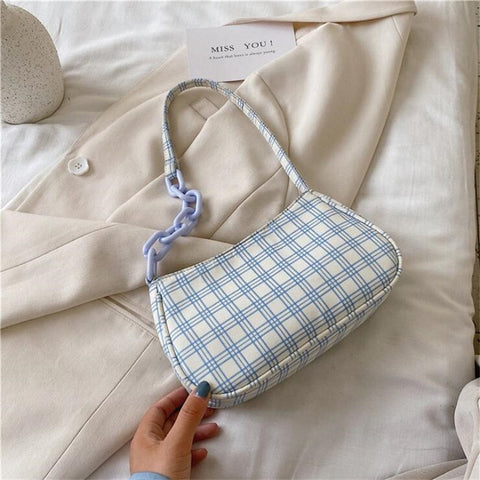 Scottish plaid Baguette bag for women shoulder hand bags girl chain totes small travel purses 2020 new cell phone bolso femme